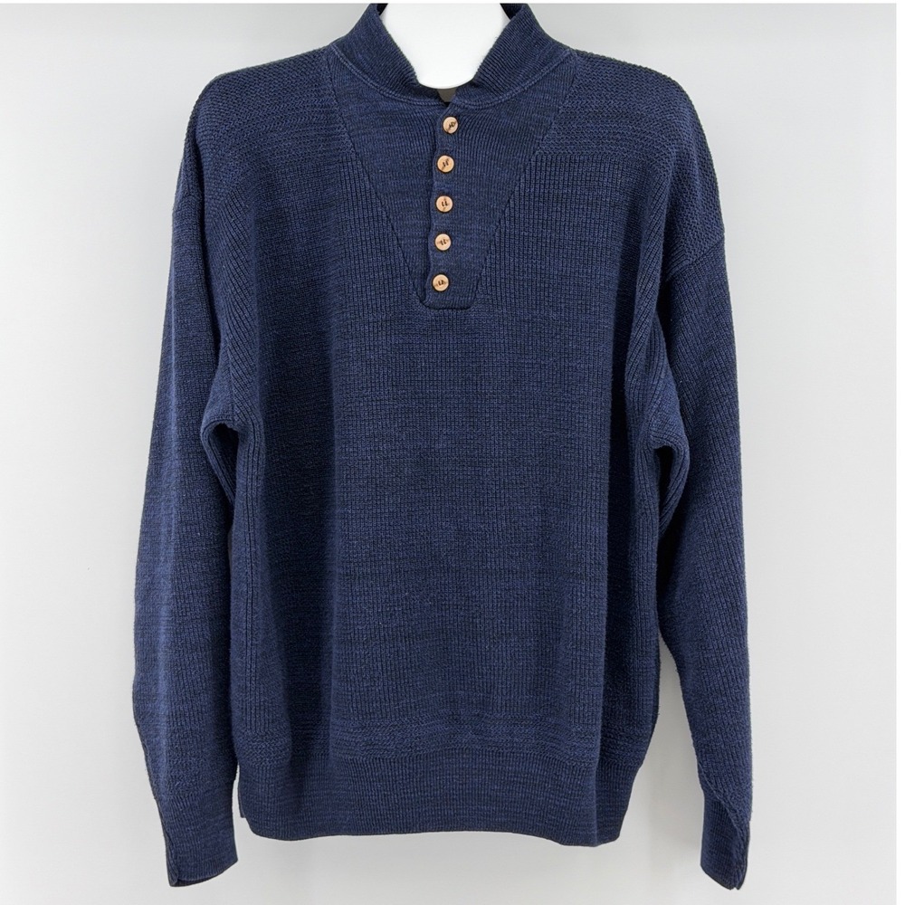Cabela's Henley Sweater Mens Large 90's Ribbed Knit Cotton Casual